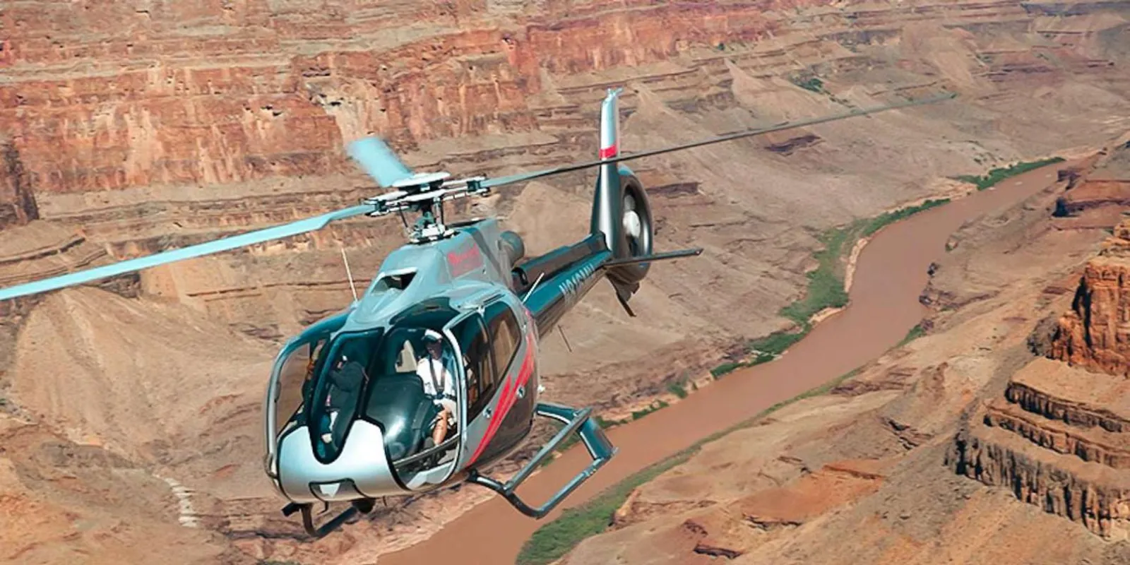 Maverick ECO-Star banking above the Colorado River inside Grand Canyon West