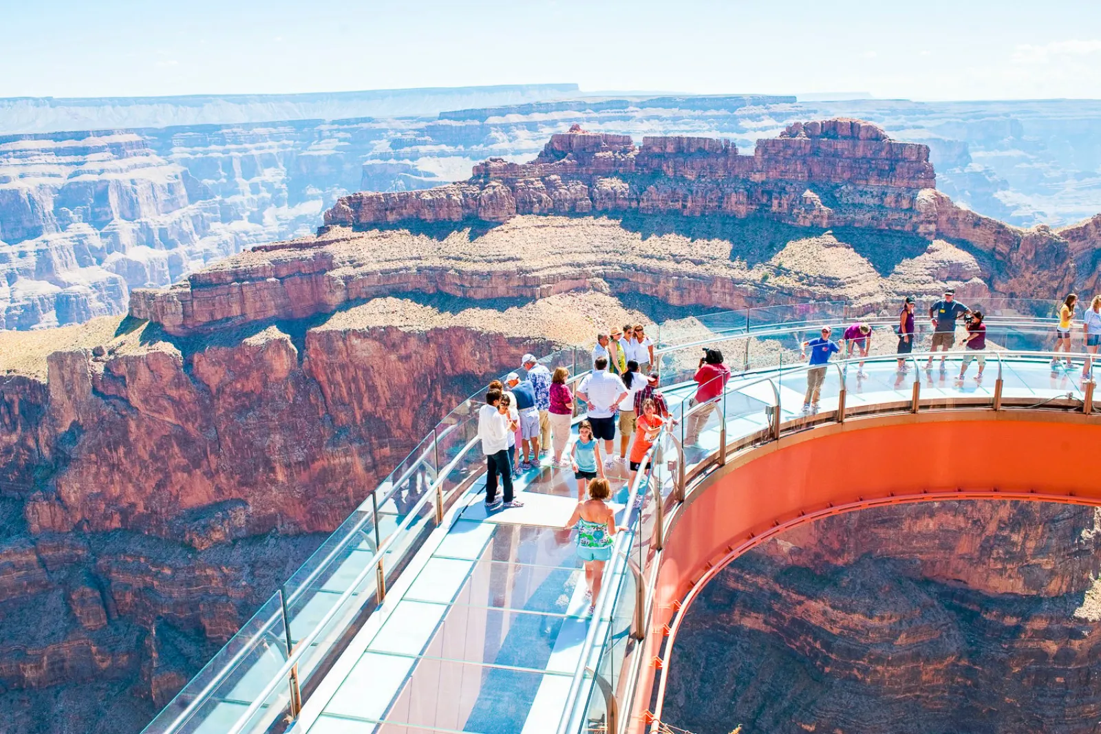 Visitors walking the glass-floored Grand Canyon Skywalk high above the West Rim