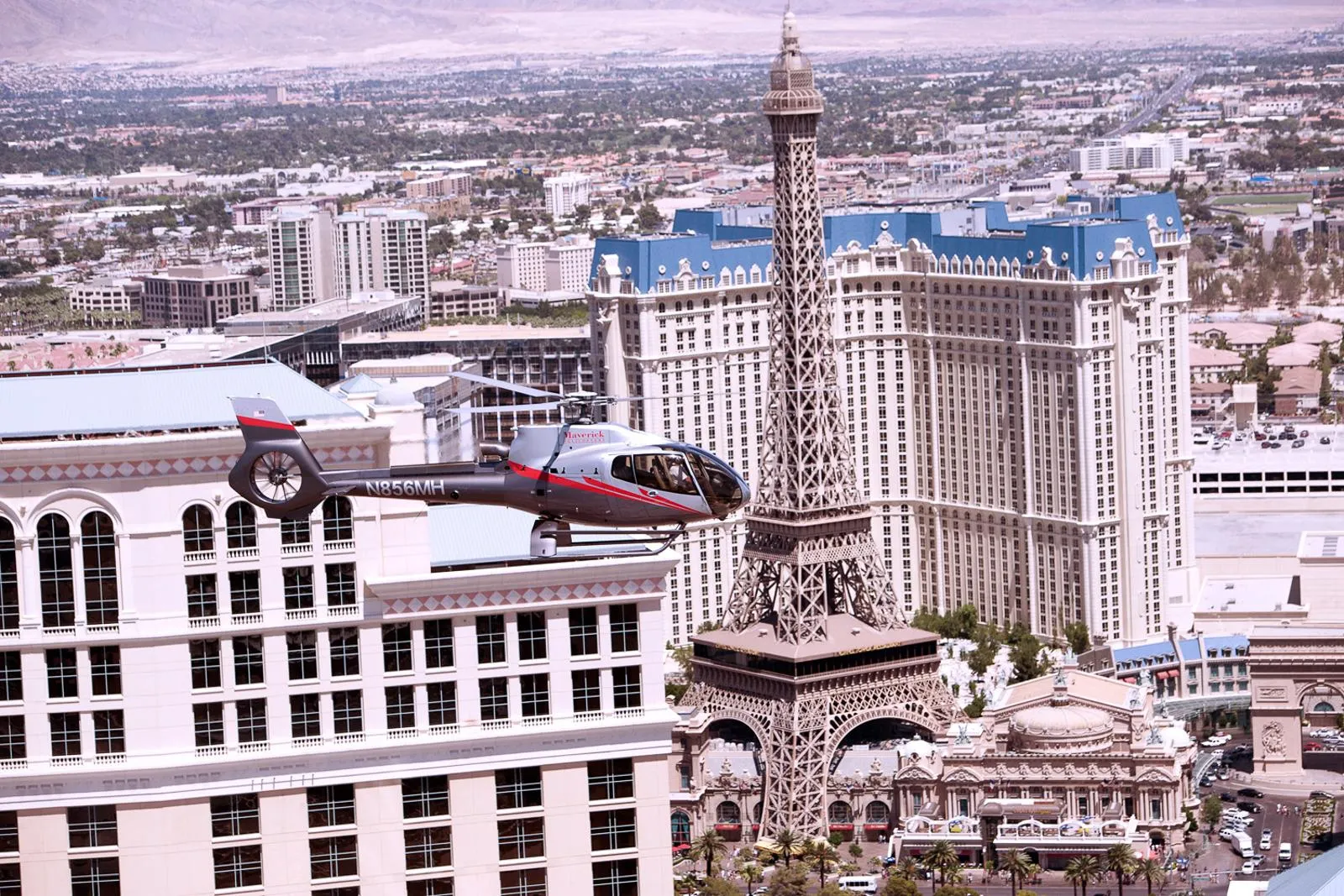 Helicopter passing over the Las Vegas Strip on the return leg
